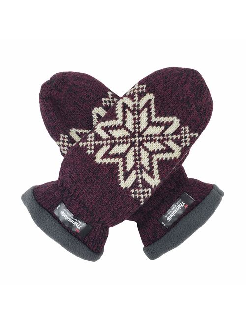 Bruceriver Women Snowflake Knit Mittens with Warm Thinsulate Fleece Lining