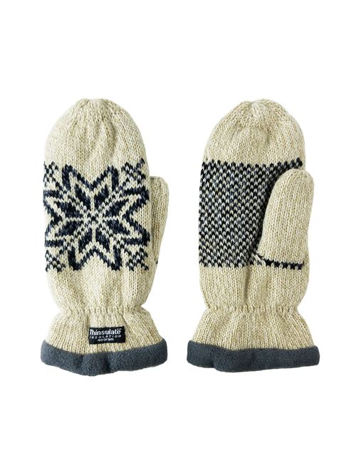 Bruceriver Women Snowflake Knit Mittens with Warm Thinsulate Fleece Lining