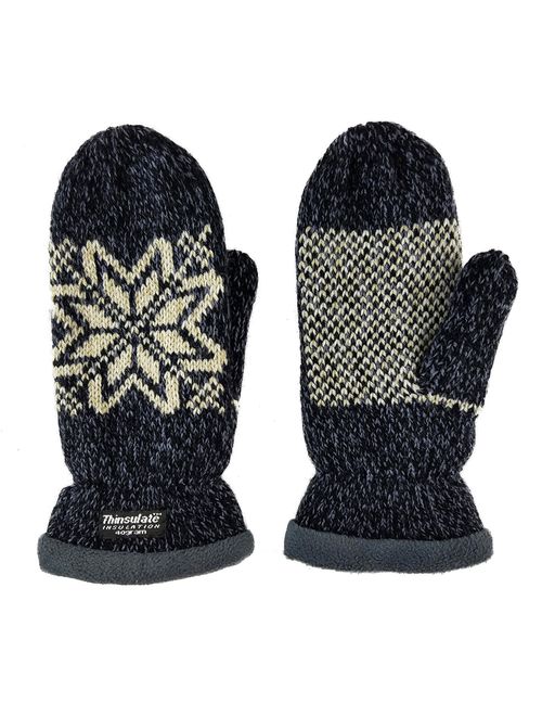 Bruceriver Women Snowflake Knit Mittens with Warm Thinsulate Fleece Lining