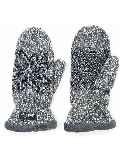 Bruceriver Women Snowflake Knit Mittens with Warm Thinsulate Fleece Lining