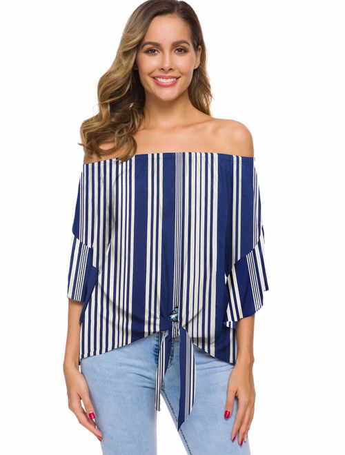 just quella Women's Off The Shoulder Stripe Tops One Shoulder top