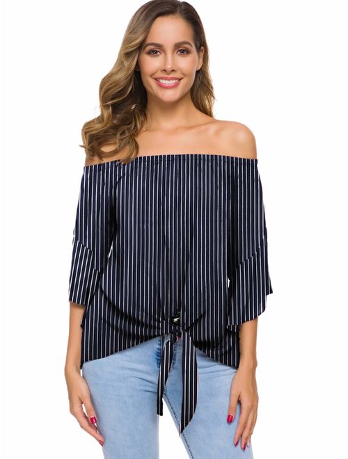 just quella Women's Off The Shoulder Stripe Tops One Shoulder top