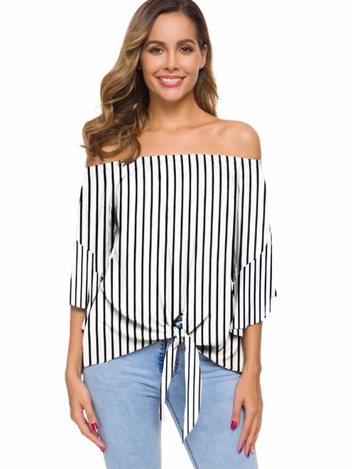 just quella Women's Off The Shoulder Stripe Tops One Shoulder top