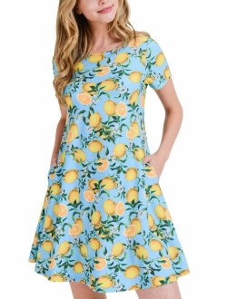 Women's Printed Crew Neck A-Line Dresses with Pockets Casual Tropical Floral Novelty Animal Christmas Patterns