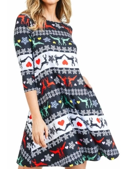 Women's Printed Crew Neck A-Line Dresses with Pockets Casual Tropical Floral Novelty Animal Christmas Patterns