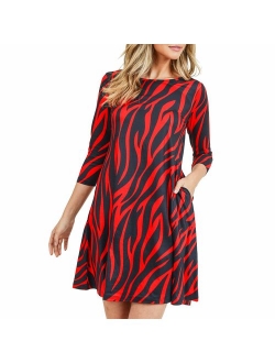 Women's Printed Crew Neck A-Line Dresses with Pockets Casual Tropical Floral Novelty Animal Christmas Patterns