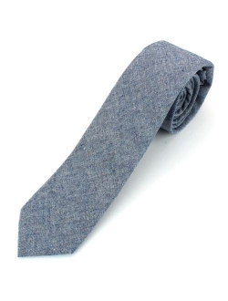 Men's Chambray Cotton Skinny Necktie Tie Textured Distressed Style - 2 1/2