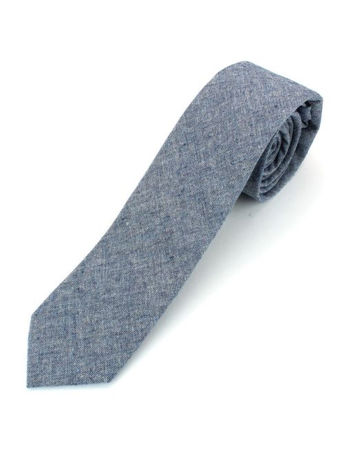 Men's Chambray Cotton Skinny Necktie Tie Textured Distressed Style - 2 1/2