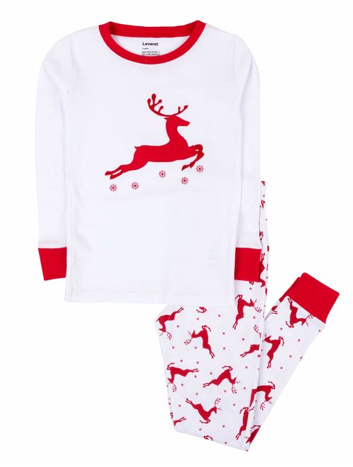 Leveret Kids Christmas Pajamas Boys Girls & Toddler Pajamas Moose Reindeer 2 Piece Pjs Set 100% Cotton (12 Months-14 Years)