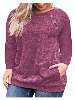 VISLILY Women's Plus Size Tops Long Sleeve Buttons Casual Shirt with Pockets