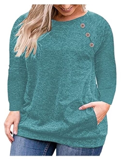 VISLILY Women's Plus Size Tops Long Sleeve Buttons Casual Shirt with Pockets