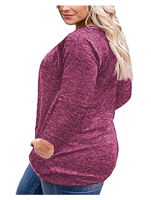 VISLILY Women's Plus Size Tops Long Sleeve Buttons Casual Shirt with Pockets