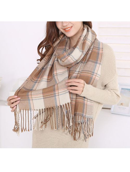 Wander Agio Women's Fashion Long Shawl Big Grid Winter Warm Lattice Large Scarf