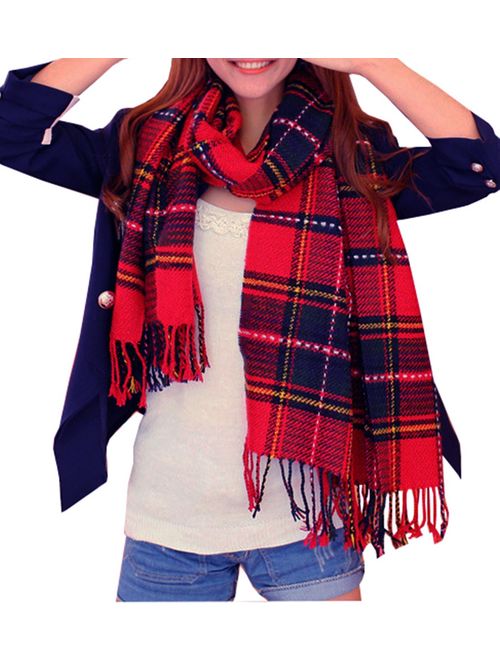 Wander Agio Women's Fashion Long Shawl Big Grid Winter Warm Lattice Large Scarf