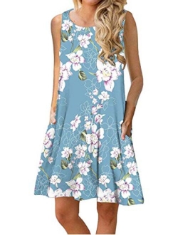 ETCYY Women's Summer Casual Sleeveless Floral Printed Swing Dress Sundress with Pockets