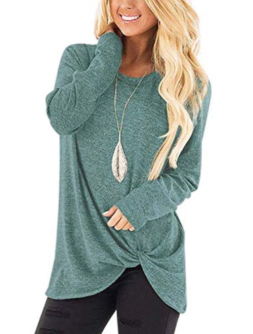 SAMPEEL Women's Casual Solid T Shirts Twist Knot Tunics Tops Blouses