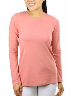 ToBeInStyle Women's Cotton-Blend Crew-Neck Staple Top with Long Sleeves