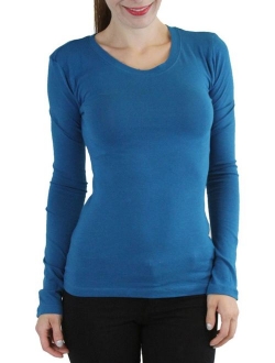 ToBeInStyle Women's Cotton-Blend Crew-Neck Staple Top with Long Sleeves