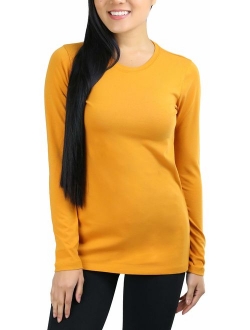 ToBeInStyle Women's Cotton-Blend Crew-Neck Staple Top with Long Sleeves