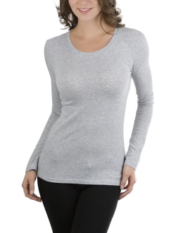 ToBeInStyle Women's Cotton-Blend Crew-Neck Staple Top with Long Sleeves