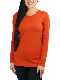 ToBeInStyle Women's Cotton-Blend Crew-Neck Staple Top with Long Sleeves