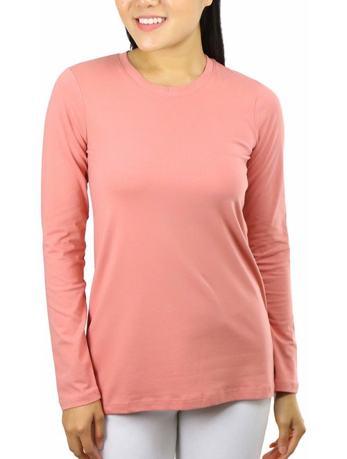 ToBeInStyle Women's Cotton-Blend Crew-Neck Staple Top with Long Sleeves