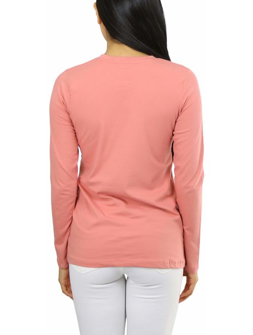 ToBeInStyle Women's Cotton-Blend Crew-Neck Staple Top with Long Sleeves