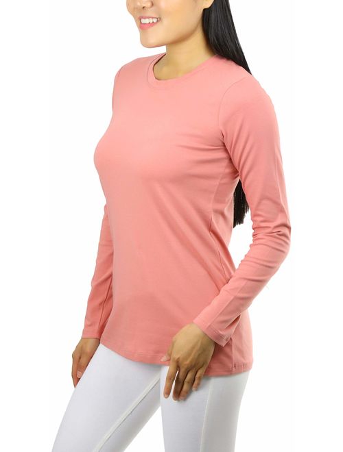 ToBeInStyle Women's Cotton-Blend Crew-Neck Staple Top with Long Sleeves