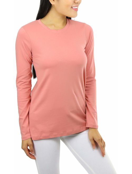 ToBeInStyle Women's Cotton-Blend Crew-Neck Staple Top with Long Sleeves