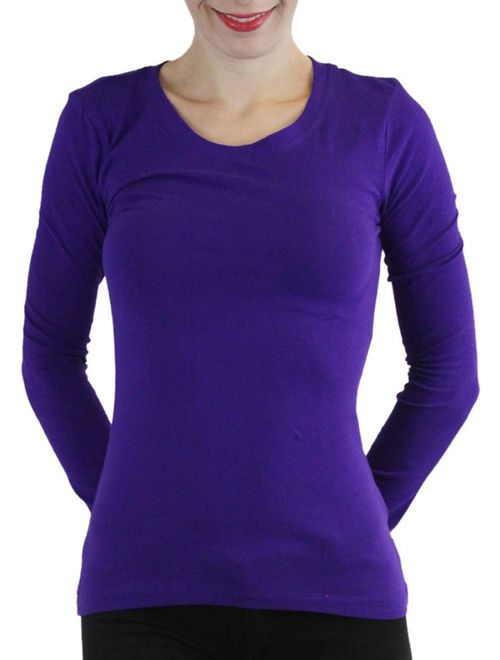 ToBeInStyle Women's Cotton-Blend Crew-Neck Staple Top with Long Sleeves