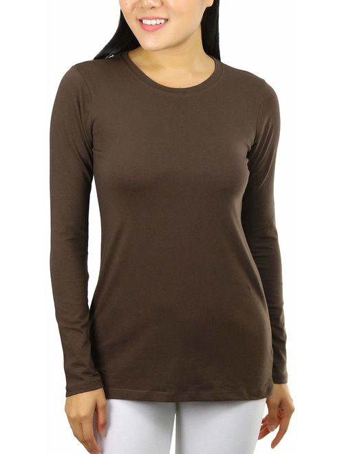 ToBeInStyle Women's Cotton-Blend Crew-Neck Staple Top with Long Sleeves