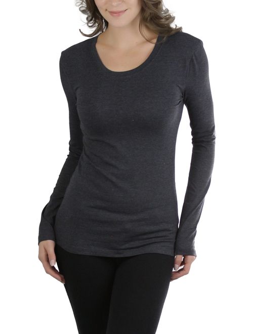 ToBeInStyle Women's Cotton-Blend Crew-Neck Staple Top with Long Sleeves