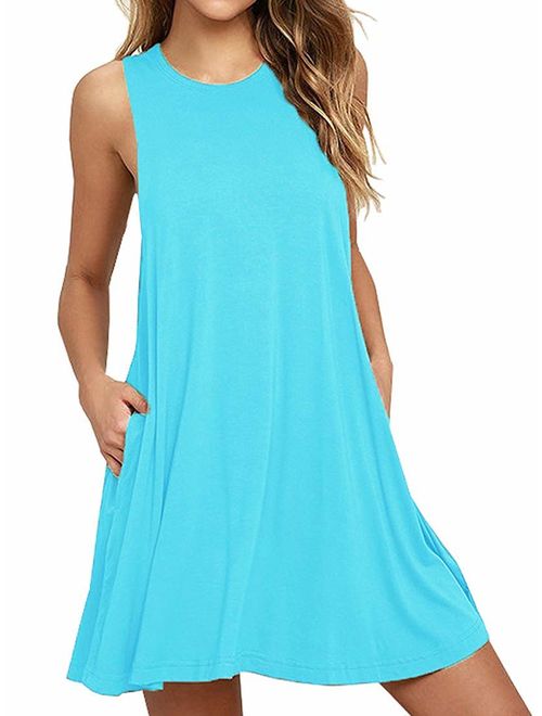 HAOMEILI Women's Summer Casual Swing T-Shirt Dresses Beach Cover up with Pockets