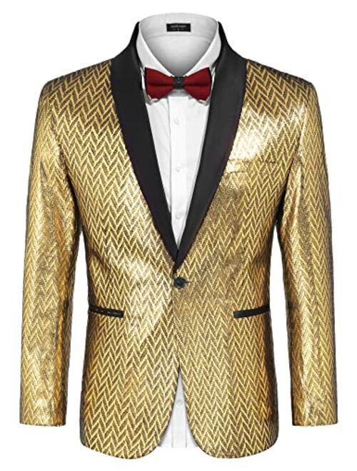 COOFANDY Men's Fashion Suit Jacket Blazer One Button Luxury Weddings Party Dinner Prom Tuxedo Gold Silver