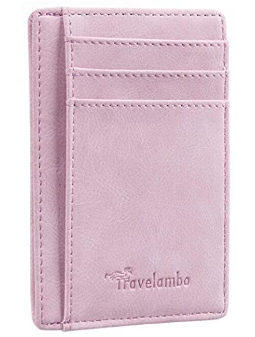 Travelambo Front Pocket Minimalist Leather Slim Wallet RFID Blocking Medium Size