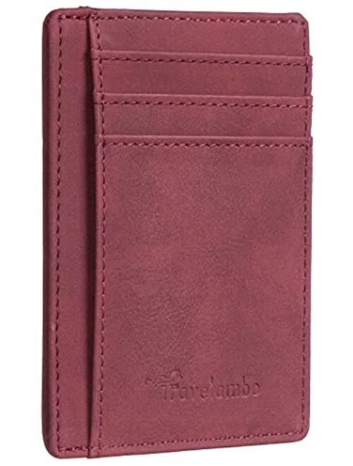 Travelambo Front Pocket Minimalist Leather Slim Wallet RFID Blocking Medium Size