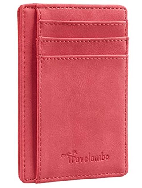 Travelambo Front Pocket Minimalist Leather Slim Wallet RFID Blocking Medium Size