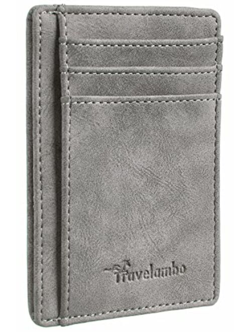 Travelambo Front Pocket Minimalist Leather Slim Wallet RFID Blocking Medium Size