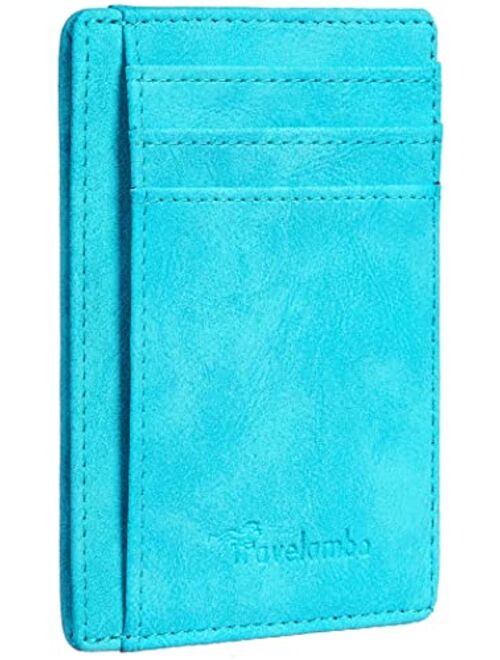 Travelambo Front Pocket Minimalist Leather Slim Wallet RFID Blocking Medium Size