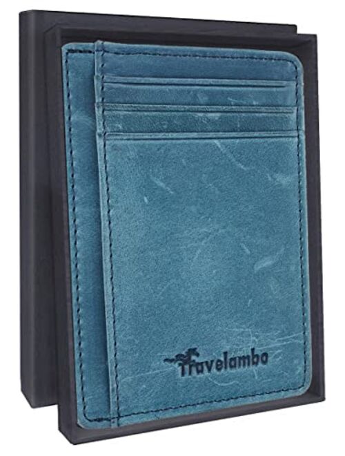 Travelambo Front Pocket Minimalist Leather Slim Wallet RFID Blocking Medium Size