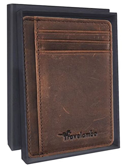 Travelambo Front Pocket Minimalist Leather Slim Wallet RFID Blocking Medium Size