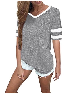 OMSJ Womens Summer Tops Casual Short Sleeve T-Shirts