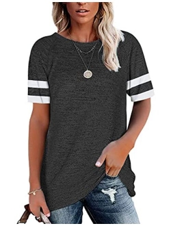 OMSJ Womens Summer Tops Casual Short Sleeve T-Shirts