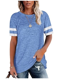 OMSJ Womens Summer Tops Casual Short Sleeve T-Shirts