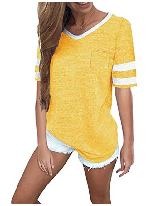 OMSJ Womens Summer Tops Casual Short Sleeve T-Shirts