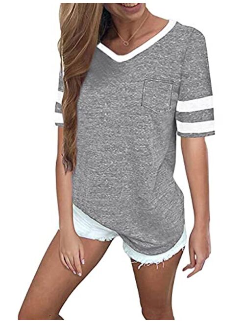 OMSJ Womens Summer Tops Casual Short Sleeve T-Shirts