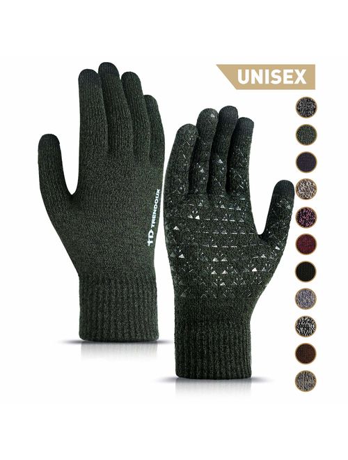 TRENDOUX Winter Gloves for Men and Women - Upgraded Touch Screen Anti-Slip Silicone Gel - Elastic Cuff - Thermal Soft Wool Lining - Knit Stretchy Material