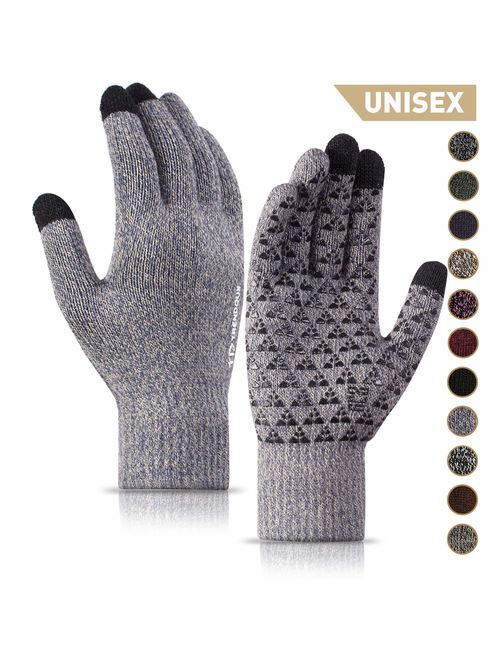 TRENDOUX Winter Gloves for Men and Women - Upgraded Touch Screen Anti-Slip Silicone Gel - Elastic Cuff - Thermal Soft Wool Lining - Knit Stretchy Material