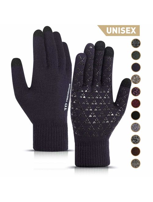 TRENDOUX Winter Gloves for Men and Women - Upgraded Touch Screen Anti-Slip Silicone Gel - Elastic Cuff - Thermal Soft Wool Lining - Knit Stretchy Material