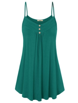 Viracy Women's Summer Button V Neck Pleated Spaghetti Strap Camisole Tank Tops